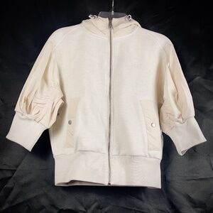 Boss Cream Hooded Bomber Jacket w/ Ruched Sleeves and Front Pockets